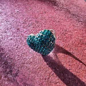 Turquoise Rhinestone Heart Ring Adjustable